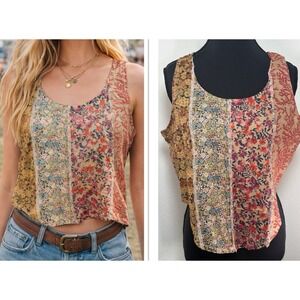 Earthbound Patchwork Floral Crop Tank Boho Festival Cottagecore Retro Top L